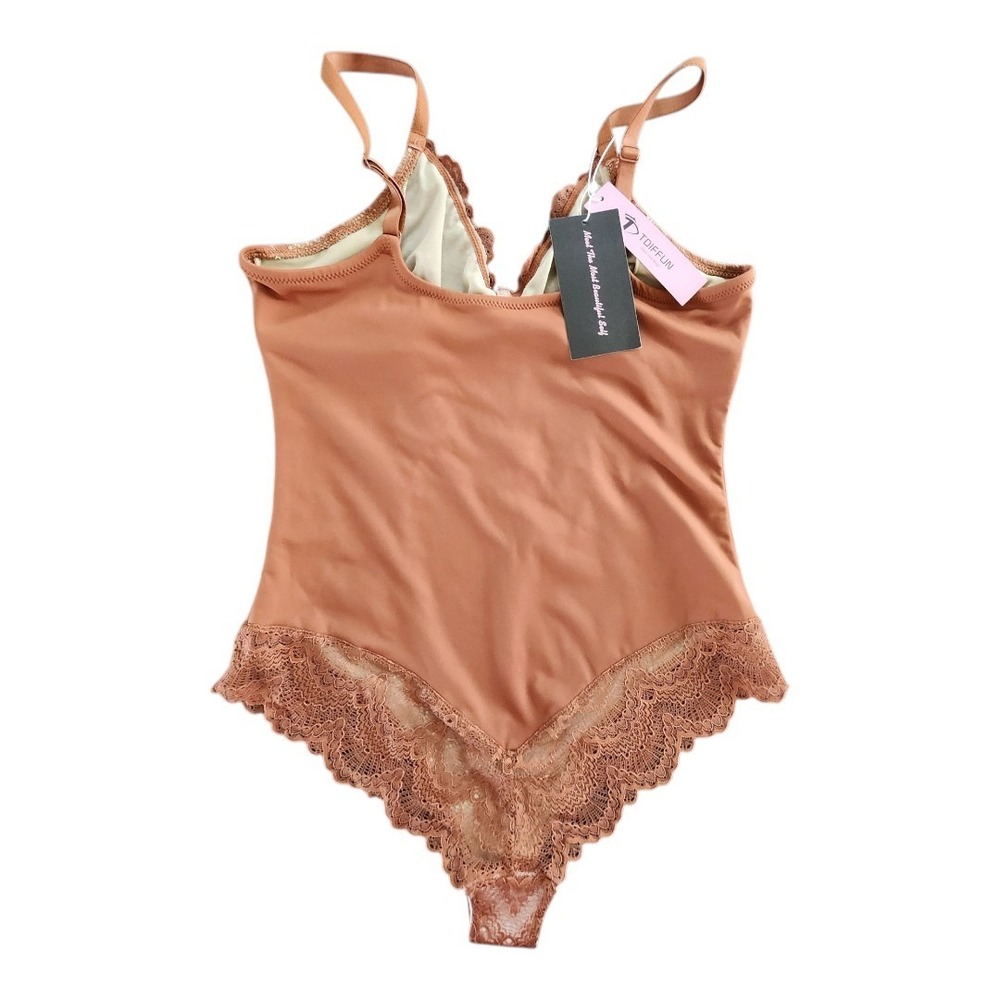 Tdiffun Lace Bodysuit Women V Neck Body Suit Thongs XL Brown Carmel Boho Cowgirl - Picture 2 of 7